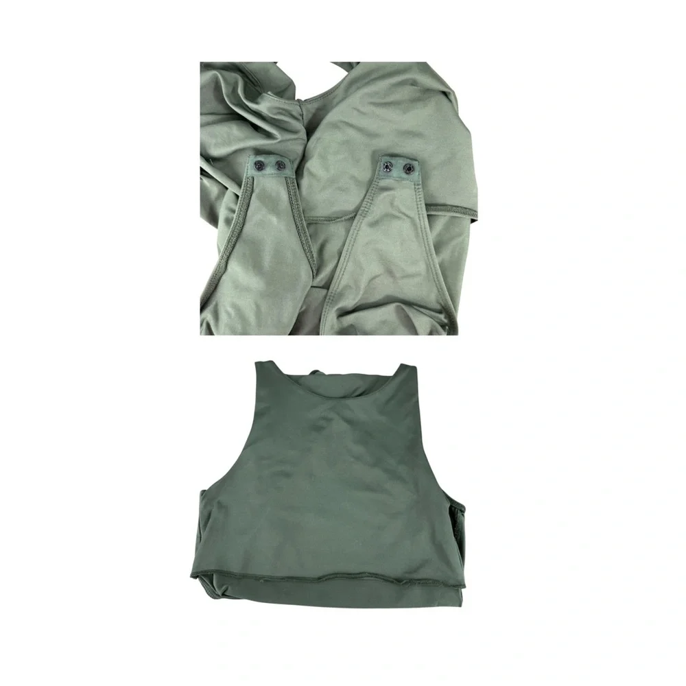 Francesca’s GB Fashion London Army Green High Neck Sleeveless Brief Cut Bodysuit - Picture 14 of 16